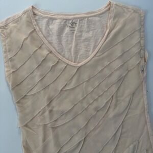 LOFT Petites Ruffle Cap Sleeve V Neck Tee Shirt Peach Womens Size SP